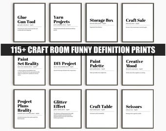 Craft Room Funny Definition Prints Bundle, DIY Humor Wall Art, Crafter Gift Decor, Creative Studio Posters, Viral Sarcastic Quotes Set