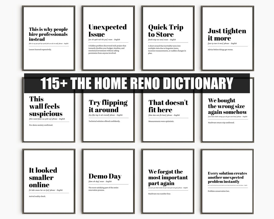 Home Reno Meme Funny Home Reno Definition Print, DIY Humor Wall Art Poster, Renovation ...