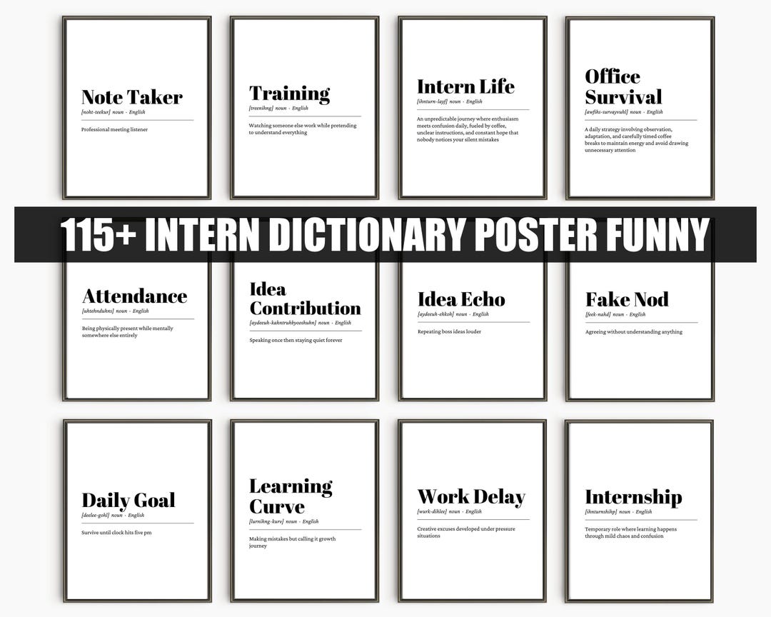 Intern Dictionary Poster Funny Office Humor Wall Art, Sarcastic Work ...