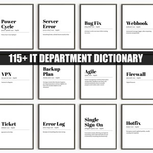 Dizionario del reparto IT stampabile, divertente umorismo IT da parete, decorazione per ufficio tecnologico, poster sarcastico per programmatore, regalo per nerd, stampa con battuta sull'assistenza IT
