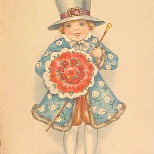 Cartolina di Natale d'epoca di una graziosa bambina vestita per stupire, Bonne Année anni '60, bordi smerlati