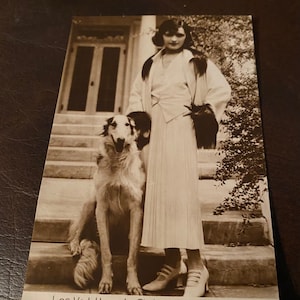 Pola Negri and her Saluki Dog, French Postcard, Glamorous Art Deco Actress, Born in Poland 1897