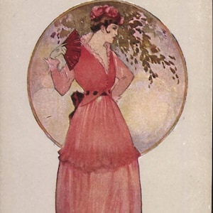Cartolina d'artista italiana, firmata Tito Corbella, affascinante signora con medaglione, che tiene un ventaglio // Datata 1912, scritta