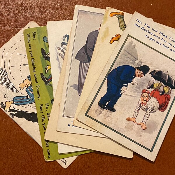 Cartes postales humoristiques, anciennes des années 1900 aux années 1920, état passable principalement sale avec un peu d'usure, choisissez-en une ou plusieurs, les excédents seront remboursés