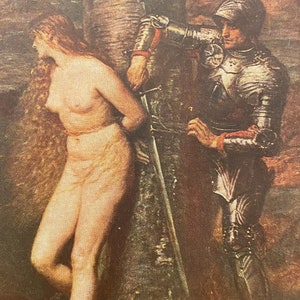 Cartolina di pittura di artista inglese, Il cavaliere errante di Millais 1870, Vintage Medici