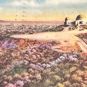Cartolina del Griffith Park Planétarium, Los Angeles, California, anni '50, buone condizioni vintage, lievi pieghe e scolorimento // Affrancata nel 1954