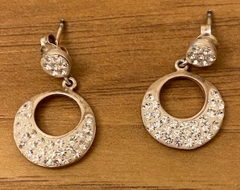 Cubic Zirconium Earrings Sterling SIlver Vintage Jewelry, Pierced Hoops