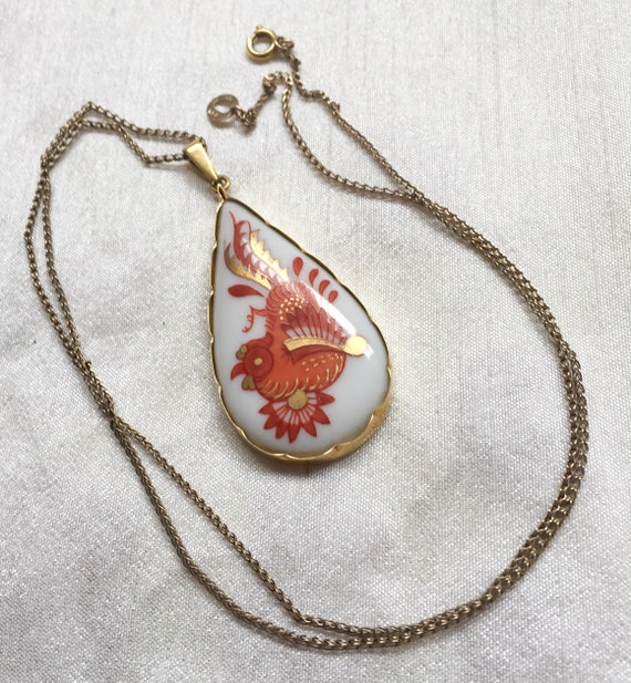 Bavarian Porcelain Pendant, 8K Gold, Hand painted,