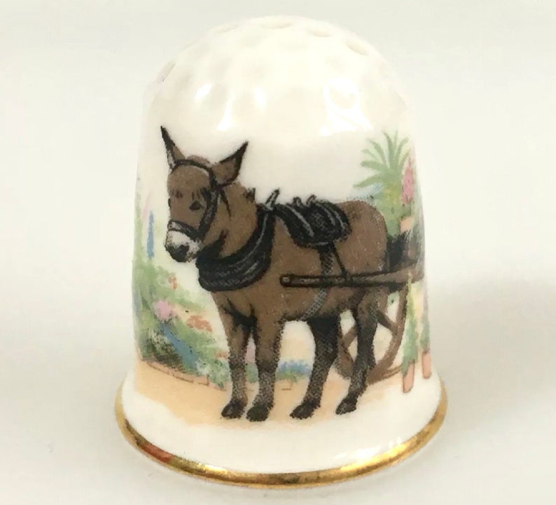Donkey Cart Thimble English China Royal Delfesta Vintage Etsy