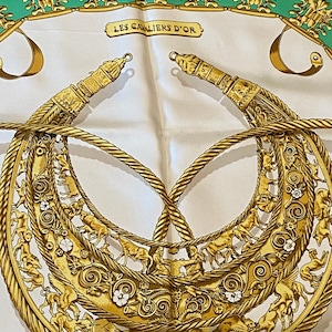 Hermes Silk Scarf,  Cavaliers d’Or, Horses, Green Vintage 36 Inches BOXED