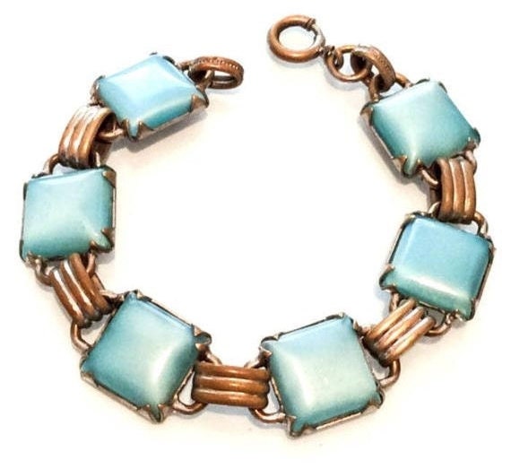 Art Deco Bracelet Blue Satin Glass 1940s Vintage Jewelry - Etsy