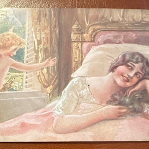 Antieke Italiaanse ansichtkaart, gefrankeerd en ondertekend 1916, engel van de ochtend