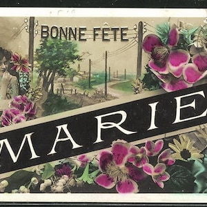 Jahrhundert alte Postkarte, Name Marie, Bonne Fete, französisch