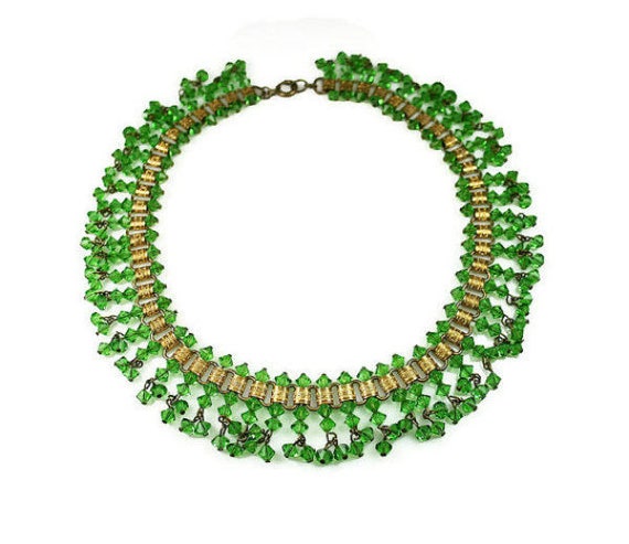 Green Glass Necklace, Book Chain // Cleopatra, Eg… - image 2