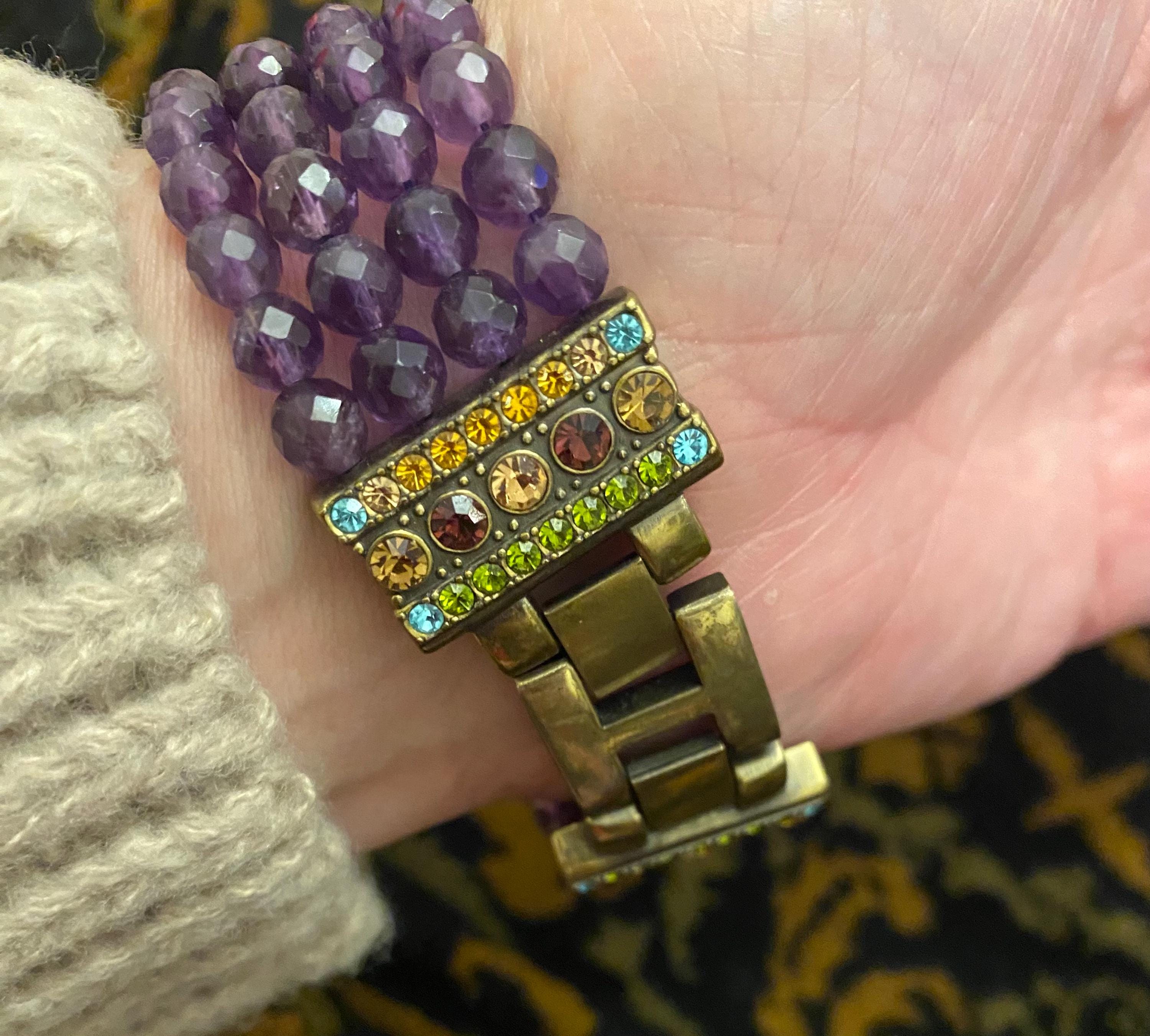 Heidi Daus B5942 Amethyst Bead Multi-Color Crystal Rectangular Watch Heidi Daus Watch, Amethyst Beads 4 Strand Strap, Vintage  main image 2