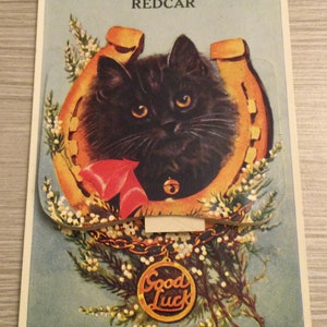 Cartolina di buona fortuna con gatto nero, foto ricordo di Redcar Yorkshire Valentines Publisher