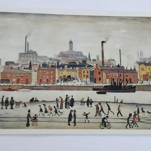 LS Lowry, Cartão Postal de Artista Britânico, Cena do Rio Norte, Colecionáveis Vintage Medici