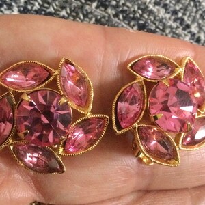 Pink Glass Earrings in a Catherine Wheel style setting, 1960s Retro Vintage Jewelry image 5