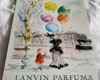 Printed Enamel Sign, Lanvin Parfums French Perfume Home Decor Mid Century Inspired
