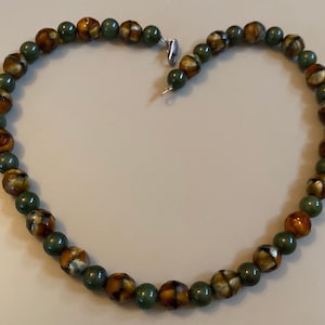 Agate Bead Necklace, Green and Brown, Vintage Jewellery