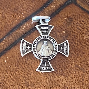 Small French Religious Medal, Maltese Cross Religious Medal, Infant Jesus of Prague, Art Deco Silver Alloy