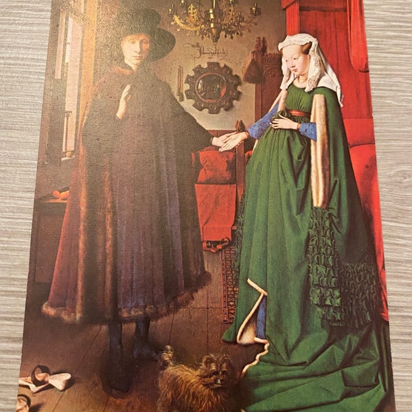 Artist Painting Postcard, Arnolfini Wedding Portrait, Jan Van Eyck, Medici Society Print
