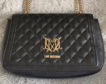 MOSCHINO Quilted Cross Body Handbag, Black, Chanel Shape