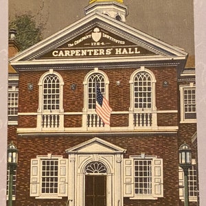 Carte postale de Pennsylvanie, Carpenter Hall Philadelphie, indépendance américaine, George Washington // Carte d'État américaine vintage non écrite