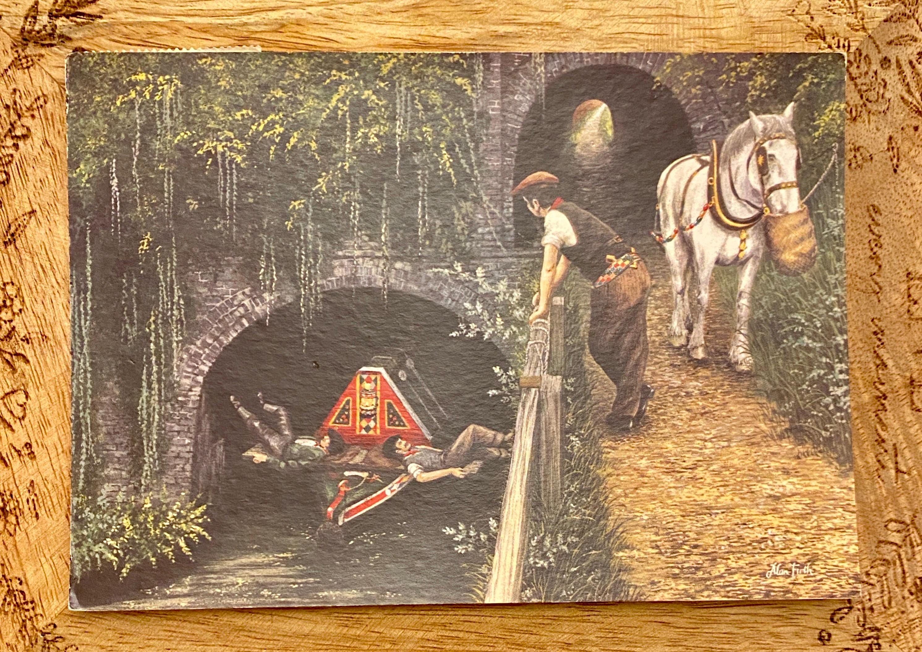 Grand Union Canal Postcard, Legging Through a Tunnel, Artist Alan