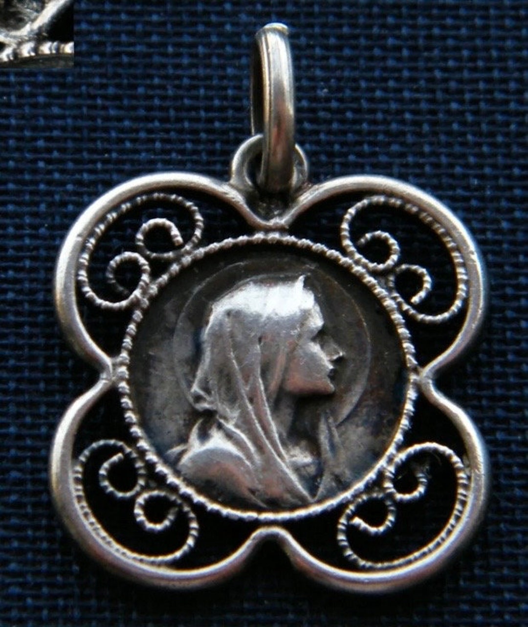 Our Lady of Lourdes Charm // French Silver Filigree Religious Medal ...