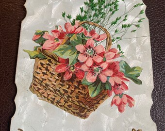 Antieke Franse gestanste ansichtkaart, mand met bloemen geplukt voor jou jaren 1900 gefrankeerd geschreven