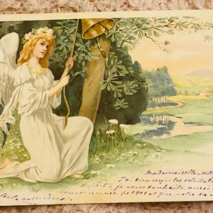 Swizz Antique Postcard, Angel Ringing the Bell 1910, Franked Written On