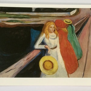 Edward Munch Postcard, Girls on the Bridge, Oil Painting, Munich Museum Vintage