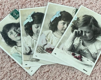 Young Girl Eating Cherries, Antique Postcard, Paris 1908 Belle Epoque, Real Photograph, Choose One
