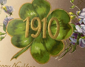 Happy New Year 1910 Embossed Postcard, Franked 1906, Vintage, Posted