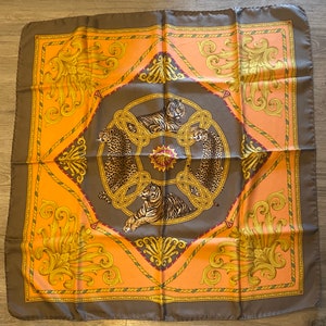 Salvatore Ferragamo Silk Scarf, Tiger in the Midst, Vintage Silk Scarf