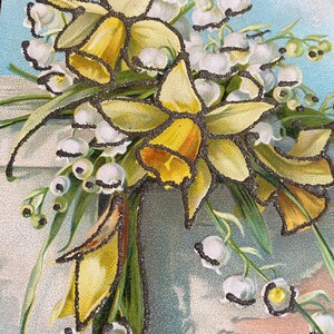 Antique French Postcard, Embossed 1900s Flower Arrangement, Lily of the Valley