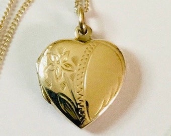 Pendentif médaillon coeur gravé en argent sterling cadeau bijoux vintage