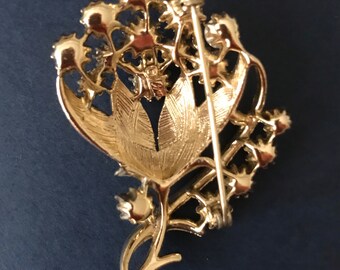 Broche Art déco en verre avec rs, broche ancenne en forme de feulle