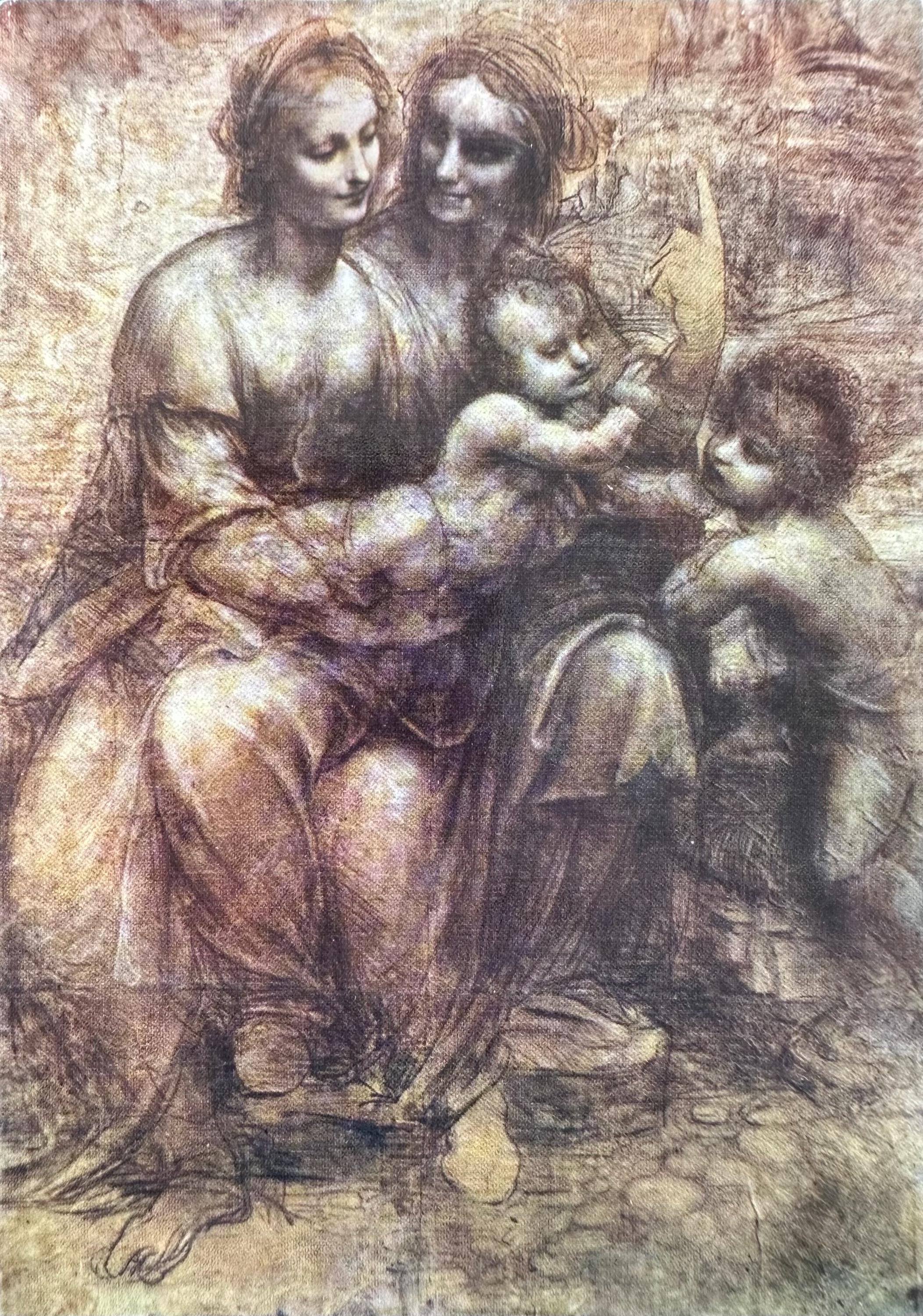 Artist Painting Postcard, Virgin and Child, Leonardo da Vinci, Medici Society Print