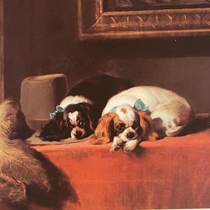 Sir Edwin Landseer, Artist Postcard, The Cavalier's Pets, gepubliceerd voor de Tate Gallery, vintage jaren 80