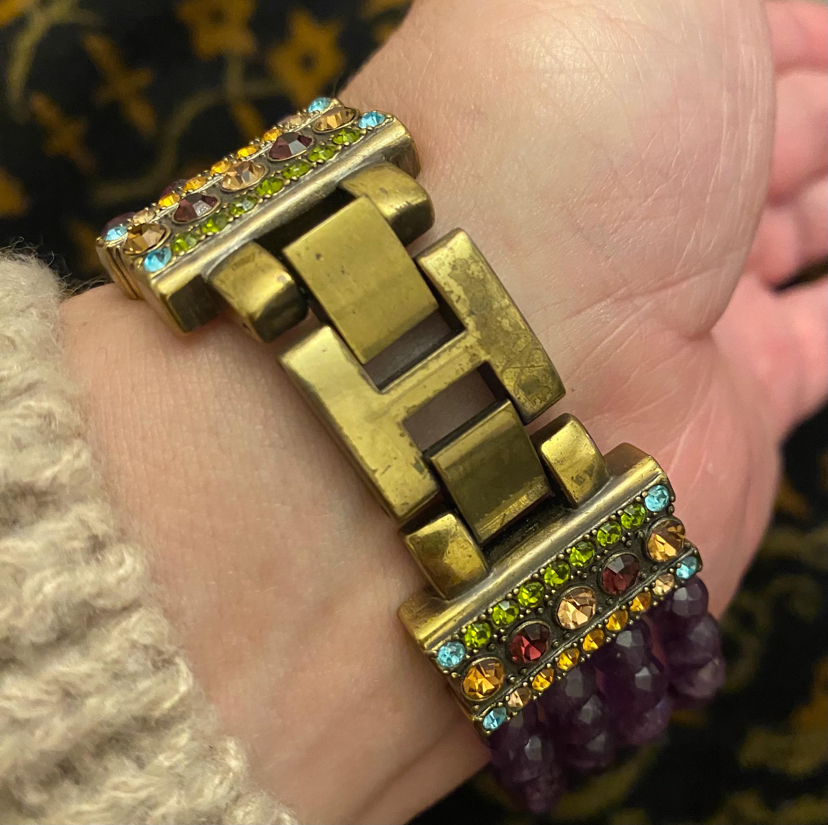 Heidi Daus Watch, Amethyst Beads 4 Strand Strap, Vintage 