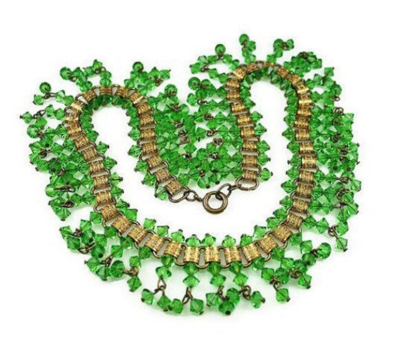 Green Glass Necklace, Book Chain // Cleopatra, Eg… - image 3