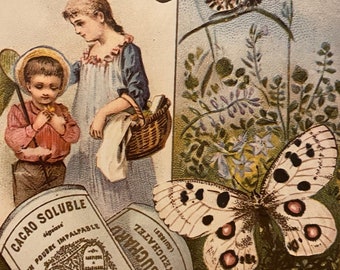 Publicity Postcard for the french Suchard Chocolate, Vintage Scene, Butterfly, Published by Athena 1980s