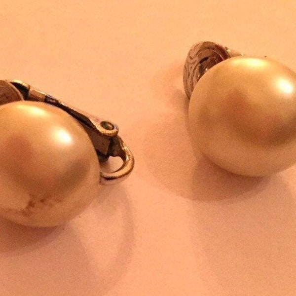 Vintage Napier Pearl Earrings with Silver Tone Settings, 1960s Vintage Jewelry WORN