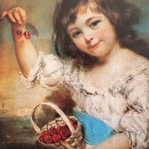 Cartão postal francês do Louvre, década de 1960, John Russell, artista britânico, Menina com Cerejas, 1780, publicado pela Sociedade Médici