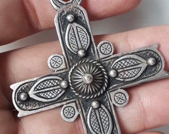 Antique Ethiopian Silver Ornate Cross, signed by Silversmith, 23 g, Religious Gift