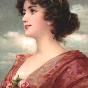 Cartolina con ritratto tedesco, artista Nathaniel Sichel (1843-1907), affascinante signora in rosso NON SCRITTO