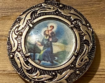 Portrait miniature Art nouveau de Saint-Christophe, médaille ou breloque en alliage d'argent