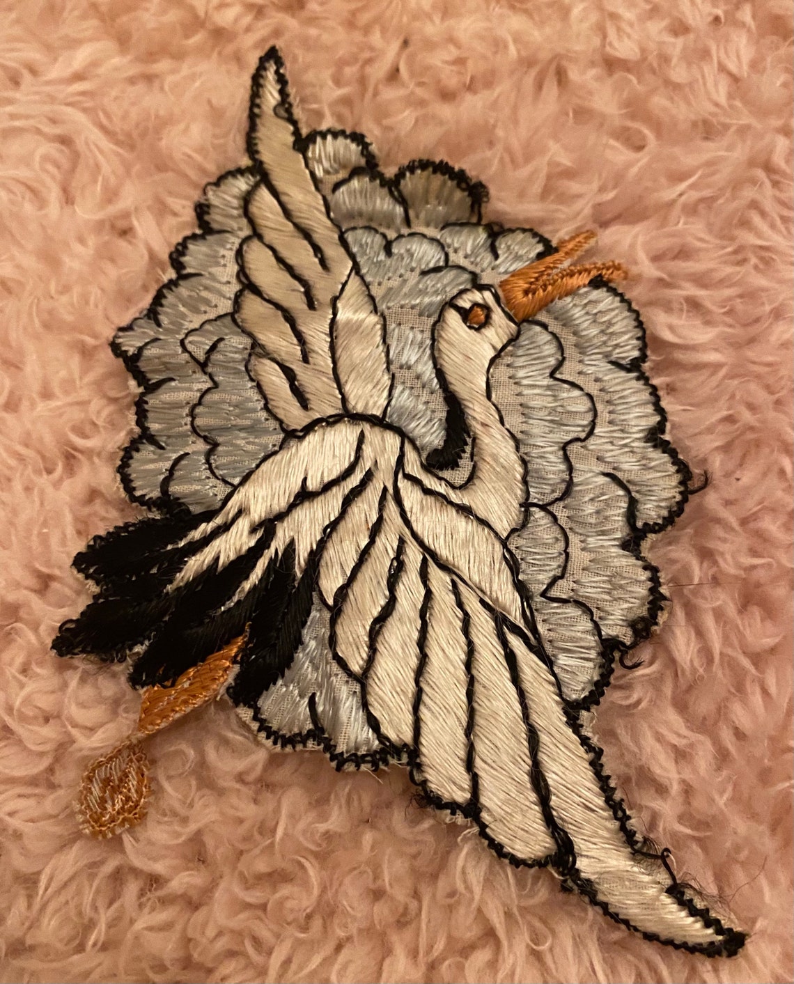 Art Deco Silk Japanese Crane Appliqué Arte de pared bordado Etsy
